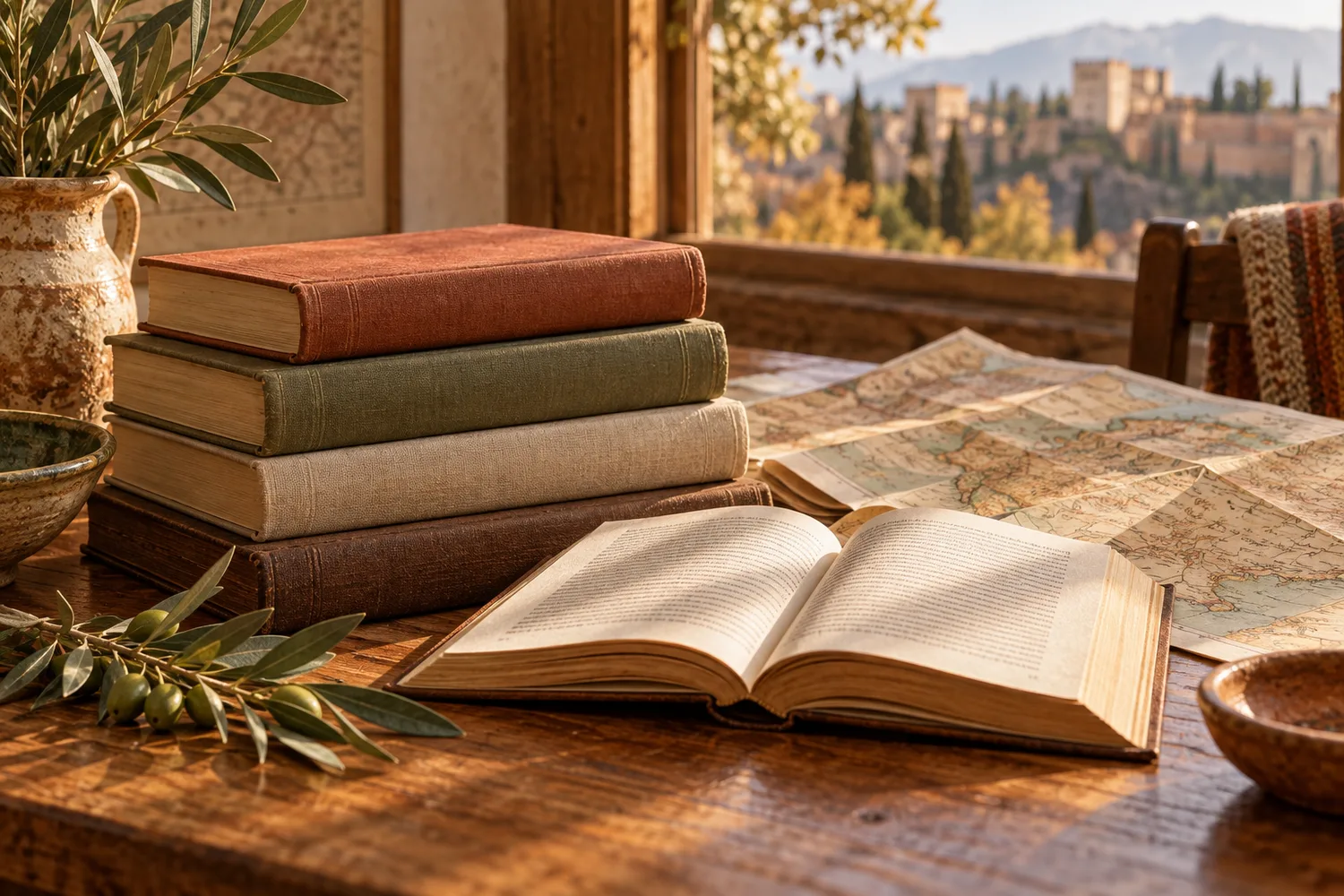 Libros abiertos sobre una mesa de lectura